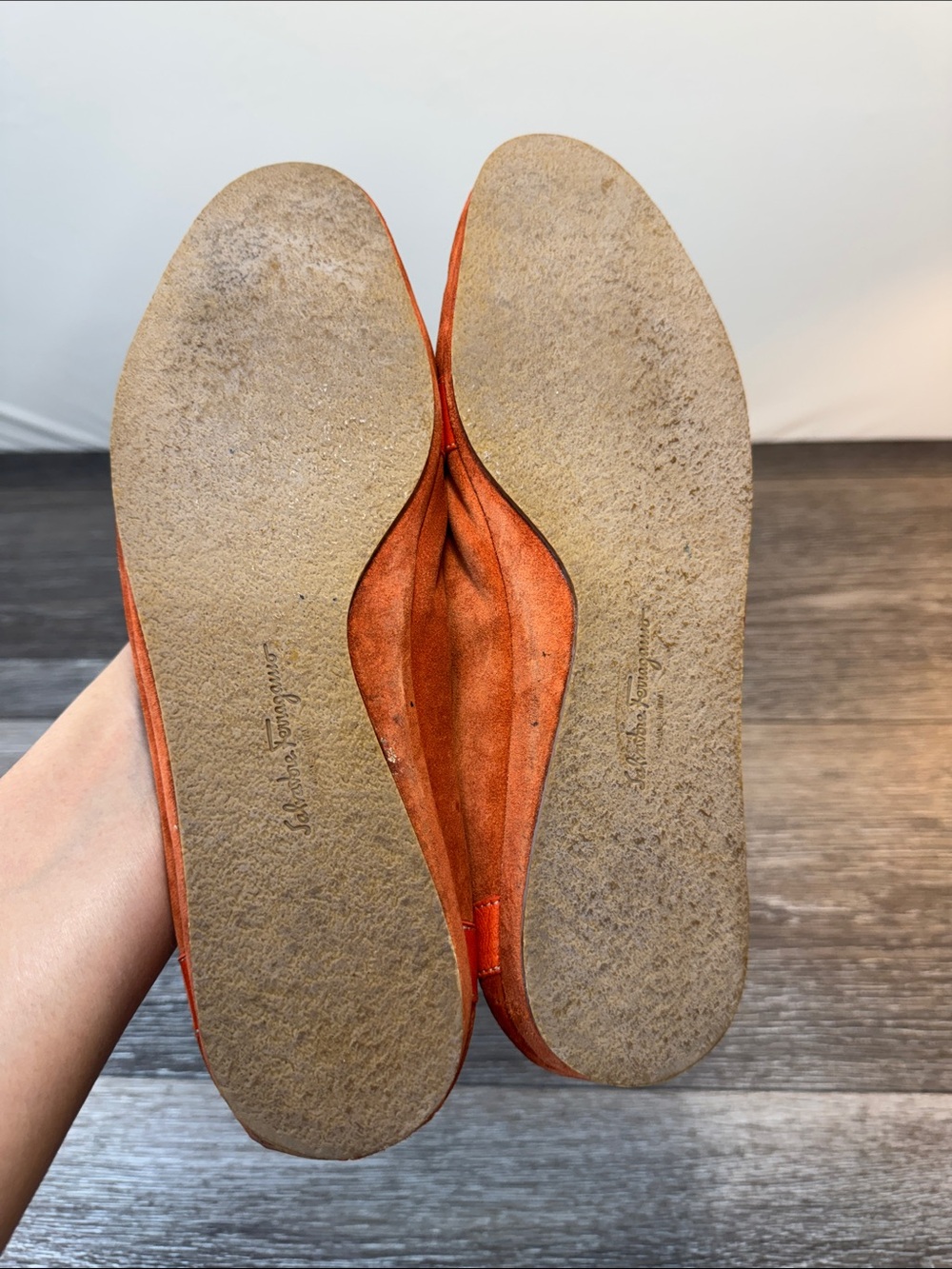 Salvatore Ferragamo Orange Suede Penny Loafers size 10 (h215) - Picture 6 of 7